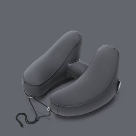 Hooded Travel Pillow H Shaped Inflatable Neck Pillow Folding Lightweight Nap Car Seat Office Airplane Sleeping Cushion Pillows (Option: Dark Gray)